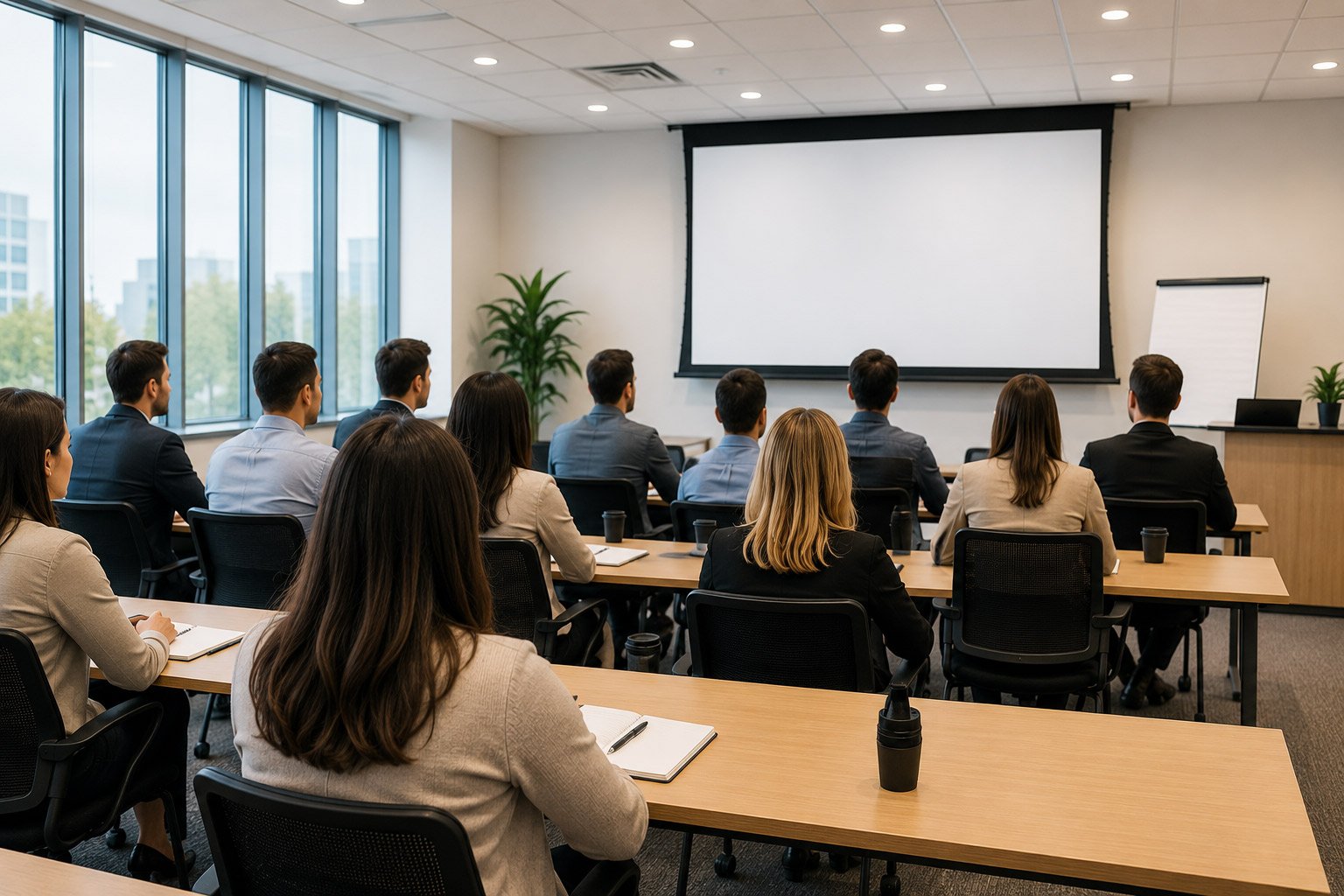 Real estate professionals attending a continuing education classroom session